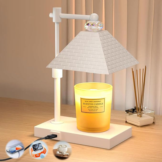 Candle Warmer lamp with Timer Dimmable,USB ChargingPortcandle Candle Lamps,Cute Candle Warmer Suitable for Home Decoration,Bedroom and Living Room decoratio(White)
