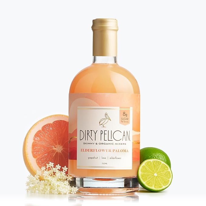 Dirty Pelican Cocktail Mixers - Elderflower Paloma - Skinny & Organic Drink Mixes for Cocktails - Low Calorie Mocktails - Low Sugar - Vegan - Gluten Free - No Preservatives - 750ml (1 Bottle)