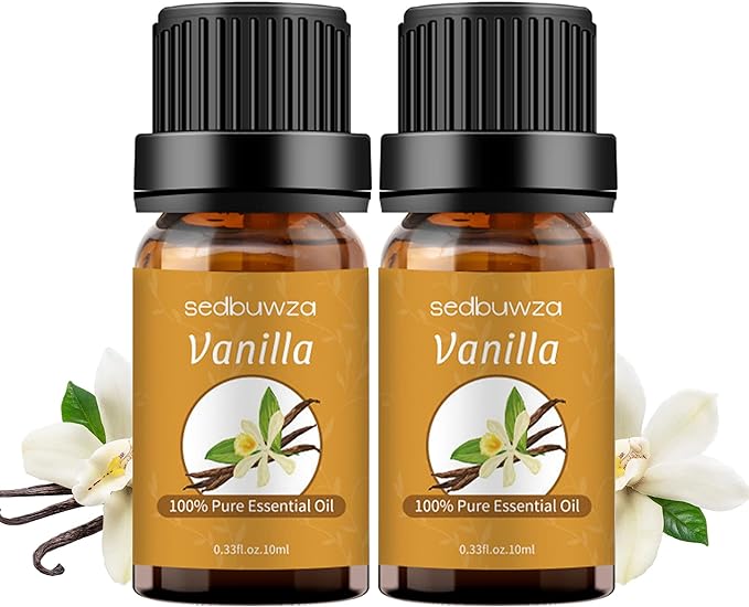 Sedbuwza Vanilla Essential Oil Set, 2 Pack Vanilla Aromatherapy Oils for Massage, Diffuser, Perfume, Soap, Candle Making 2 x 10 ml