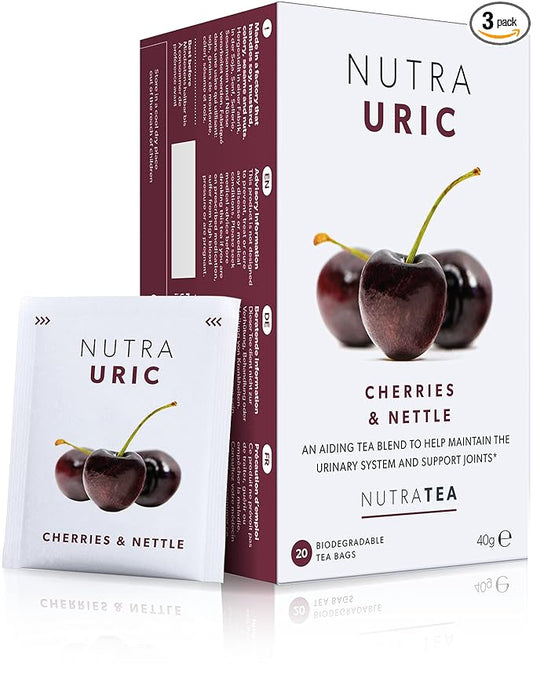 NUTRAURIC - Uric Acid Cleanse and Kidney Support – Kidney Cleanse Tea – Includes Cherry, Nettle & Turmeric - 60 Enveloped Tea Bags - by Nutra Tea - Herbal Tea - (3 Pack)