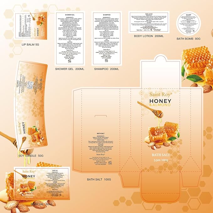 Christmas Gifts for Women Bath & Body Gift Set, Luxury Home Spa Bath Gift Basket, Honey Almond Scented Bath Set, Pamper Gifts Birthday gifts & Teens, Spa Kit Gift, Home Spa Gifts for Men Dad