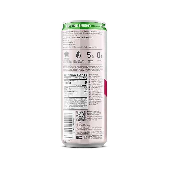 Optimum Nutrition Amino Energy Sparkling Hydration Drink, Electrolytes, Caffeine, Amino Acids, BCAAs, Sugar Free, Cocoberry Breeze, 12 Fl Oz, 12 Pack (Packaging May Vary)