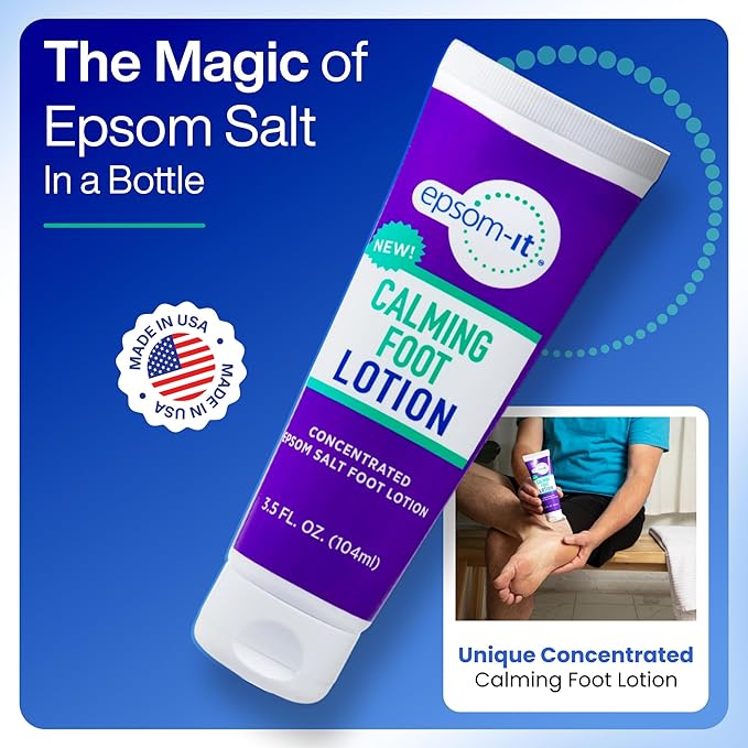 Epsom-It Calming Foot Lotion Set - Topical Magnesium Cream & Rollerball for Feet & Ankles, Epsom Salt Magnesium Sulfate Rub, Soften Tough Skin & Cracked Heels, Stiffness in Legs, Knees and Feet, 3.5oz