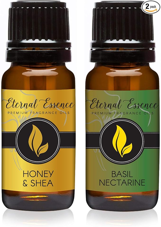 Eternal Essence Oils 2 Pack 10ml Premium Fragrance Oil - Basil Nectarine & Honey & Shea - for Candle, Soap Making, Aromatherapy, Diffusers, Home Care, & Humidifiers
