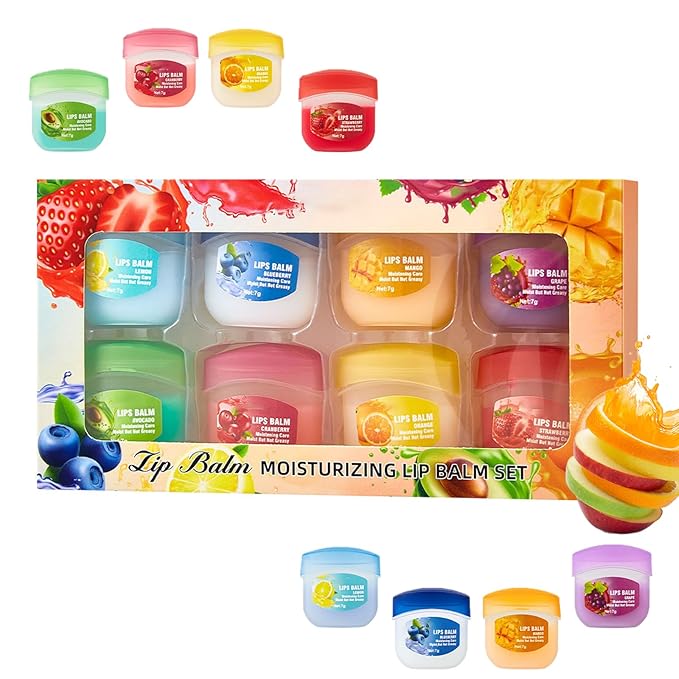 8Pcs Fruit Flavored Lip Care Set, Admd Lip Balm Set, 4-In-1 Mini Lip Balms Can Be Used Glosses, Moisturizing and Repairing Lip Mask, for Dry Peeling & Reducing Lip Lines (1Set)