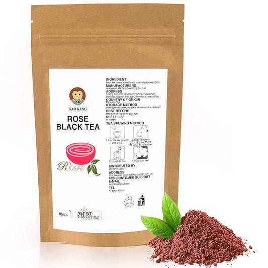 Gao Keng Rose Instant Black Tea Classic-100% Tea Leaves 10 Single Serve Stick Packs Unsweetened No Additives On-the-Go for Travel, Work, Outdoors , Helps Support Digestive Health Hot or Iced Teas (10Count)