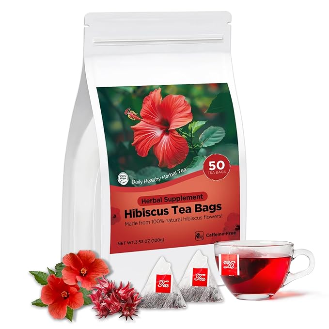 Pure Natural Hibiscus Tea Bags, Clear Heat And Moisturize Dryness, Rich In Antioxidants And Aids Digestion, Refreshing Sweet And Sour Fruity Taste, Caffeine-Free (1 Pack/50 Bags)