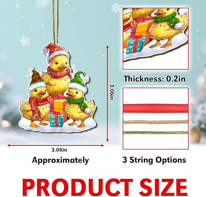 Family Duck Christmas Ornament for Christmas Tree, 2-Side Printed Flat Wooden Ornament, Farmhouse Christmas Decor, Farm Animal Gifts for Christmas Women