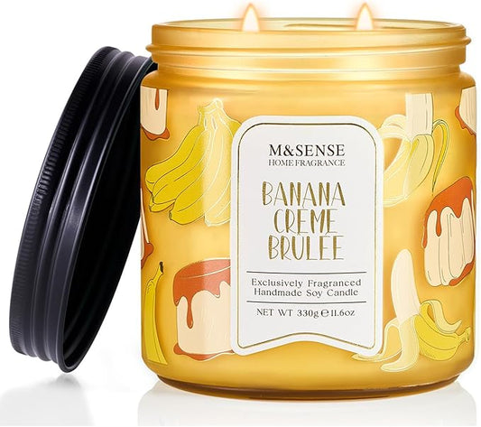 M&SENSE Banana Cream Pudding Scented Candle, 11.6oz Natural Soy Wax, 70 Hours Long Lasting Clean Burn, Holiday Jar Candle for Home Decor, Non-Toxic Relaxing Aromatherapy Gifts for Women