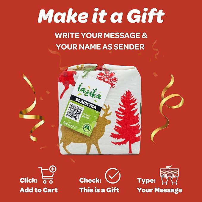 Lazika Black Loose Leaf Tea, 14.1 Oz, Breakfast Tea with Petite Fabric Gift Pack, Early Harvest, Handcrafted