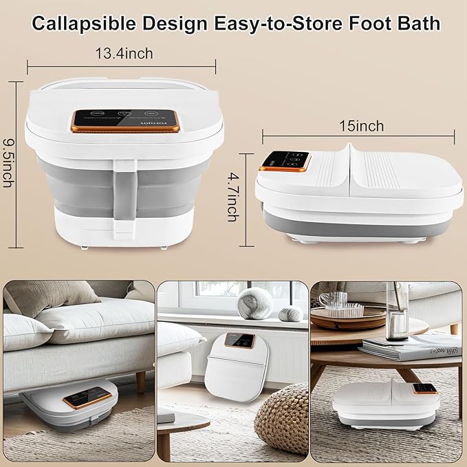 Collapsible Foot Spa with Heat and Remote Control, Massage Rollers, Bubble, Foot Pedicure Kit, Temperature Control, Red Light, Foot Bath and Pumice Stone Pedicure Foot Spa