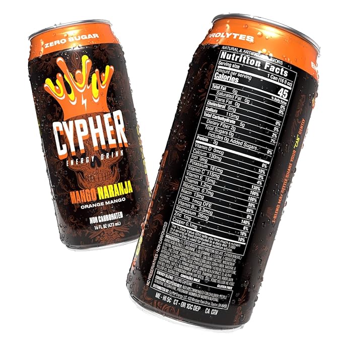Cypher Sugar Free Energy Drink, Orange Mango – Non-Carbonated & Low Calorie Juice Energy Drink for Lasting Stamina & Focus with 260mg Caffeine, 3g Whey Protein, & 5 Amino Acids (12) 16oz Cans