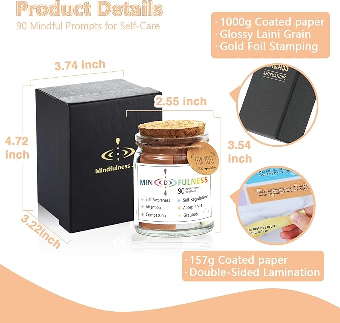 Mindfulness Affirmation Jar for Women,Mindful Meditation Cards,Self Care Relaxation Mental Health Stress Anxiety Relief Gifts for Women Men Friend Therapist,Yoga Retreat Therapy Meditation Accessories