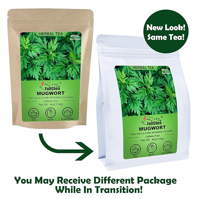 FullChea - 100% Pure Natural Dried Mugwort Herb Loose Leaf - 4oz/114g - Superior Dried Mugwort Tea - Sulfur-free - Non-GMO - Caffeine-free - Help Lucid Dream