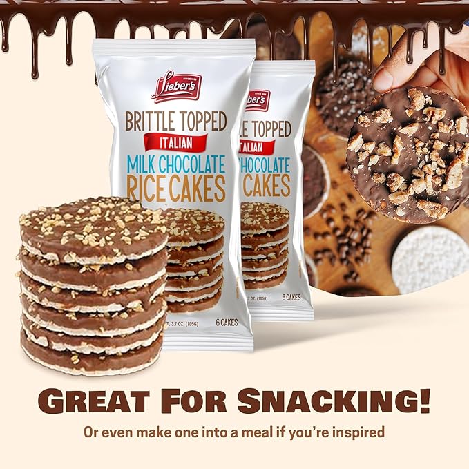 LIEBERS Thin Chocolate Rice Cakes, Kosher Certified Dairy and Dairy Free Options, Gluten Free Snack Pack Of 3 (Brittle Topped Milk Chocolate)