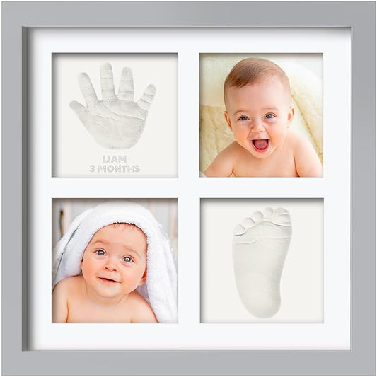 Baby Hand and Footprint Kit - Baby Footprint Kit, Clay Handprint Keepsake Frame, Nursery Picture Frame For Newborns, Personalized New Mom Gifts for Showers & Registry (Cloud Gray)