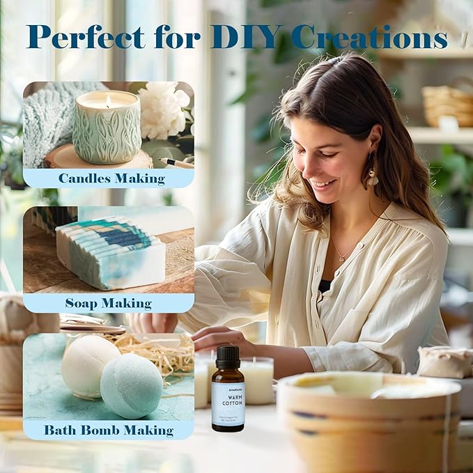 AmaKane Warm Cotton Fragrance Oil 30ml, Clean Essential Oil for Diffuser, Premium Scented Oil for Home, Long-Lasting Laundry Aromatherapy Oil for Candle, Soap & DIY Making