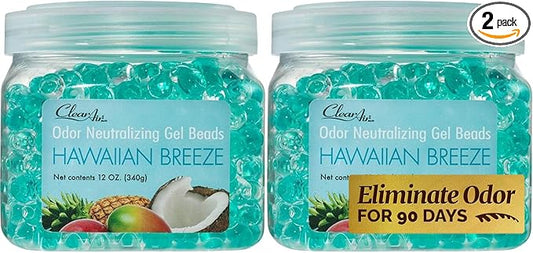 Clear Air Odor Eliminator Gel Beads - 12 oz, Pack of 2 - Air Freshener Made with Essential Oils - Eliminates Odors in Bathrooms, Cars, Boats, RVs & Pet Areas - Hawaiian Breeze Scent