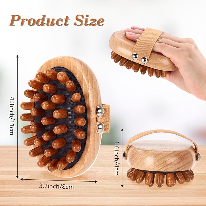 Patelai 12 Pack Wooden Lymphatic Massage Tools with Air Cushion & Elastic Band Cellulite Remover & Body Shaping Kit Meridian Brush, Gua Sha Comb for Scalp, Muscle Pain Relief & Hair Growth