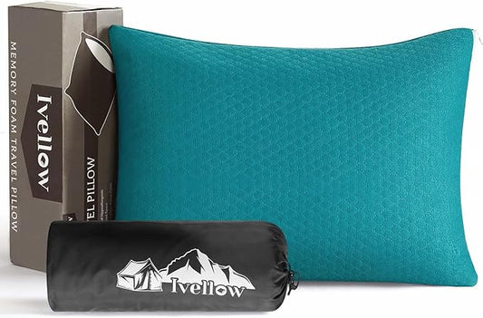 Ivellow Memory Foam Travel Pillow Compressible Camping Pillow for Sleeping Shredded Memory Foam Pillow Compact Firm Supportive Small Pillow for Adults Kids Outdoor Backpacking Hiking Essential Gear-S