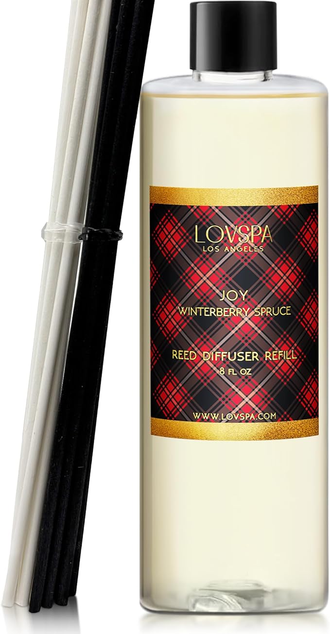 LOVSPA Joy Winterberry Spruce Diffuser Oil - Holiday Essential Oils for Diffuser Refill & Air Freshener Room Spray - Long-Lasting & Natural Home Fragrance, Scented Oil for Diffusers, USA Made, 8 oz