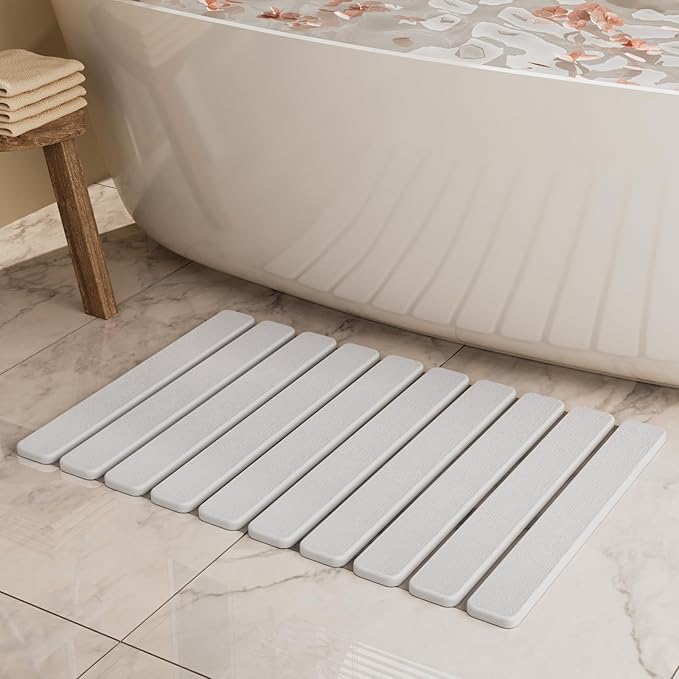 Foldable Stone Bath Mat, Quick Dry Stone Drying Mats for Bathroom, Super Absorbent Bath Mat, Non Slip, Large Diatomaceous Earth Dish Drying Mats for Kitchen Counter 23.5 x 15.4in, Off-White