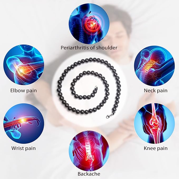Hematite Magnetic Therapy Necklace - Black Obsidian, Natural Pain Relief, Lymphatic Drainage, Blood Circulation Healing Magnets for Women & Men