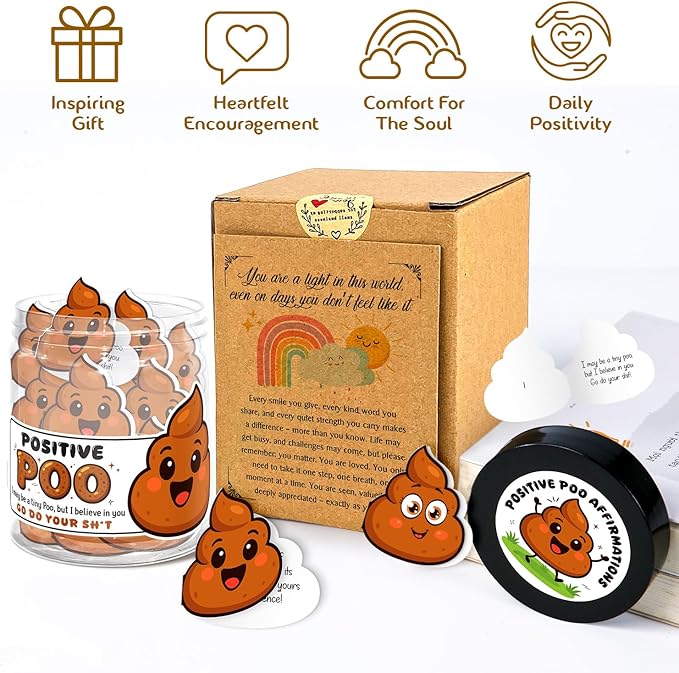 Positive Poo Affirmation Cards - Emotional Support Poop - Poop Gifts for Adults Funny - Funny Gifts for Women, Men, Teens, Coworkers, Best Friend - Positive Poop Jar with 60 Cards
