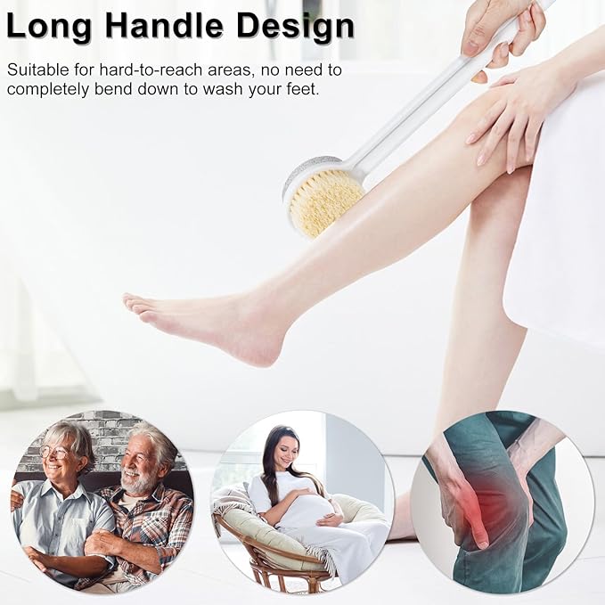 2 Pcs Pumice Stone for Feet and Body Brush with Long Handle, Hard Skin Callus Remover, 2 in 1 Foot Scrubber, Back Scrubber for Shower Deep Cleansing and Exfoliating (Straight)