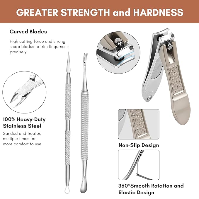 FAMILIFE Manicure Set, Nail Clippers Pedicure Tool, 8 pcs Stainless Steel Manicure Kit Professional Grooming Tool, Nail Kit with Portable Brown Leather Travel Case Luxury Gifts for Men