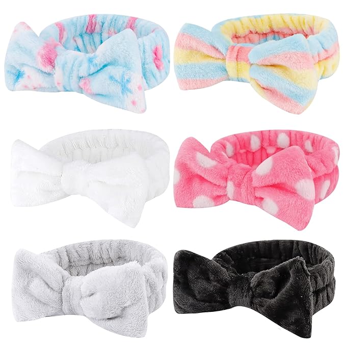 Casoty Spa Headbands - 6 Pcs Soft Coral Fleece Makeup Headbands for Face Washing, Shower, Yoga, and More