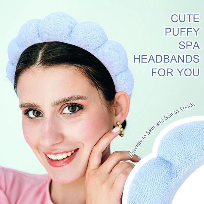 3 Pack Spa Terry Cloth Headbands - Puffy Hair Bands for Skincare, Makeup, and Face Washing
