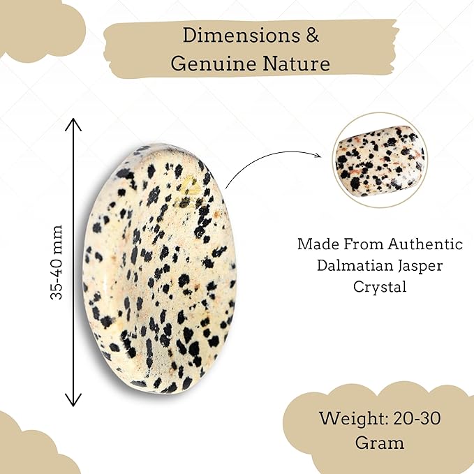Dalmatian Jasper Worry Stones – Crystal Thumb Worry Stone for Anguish, Stress – Relaxing and Soothing Balance Stones for Meditation, Stress Relief – Healing Stones and Crystals for Men and Women