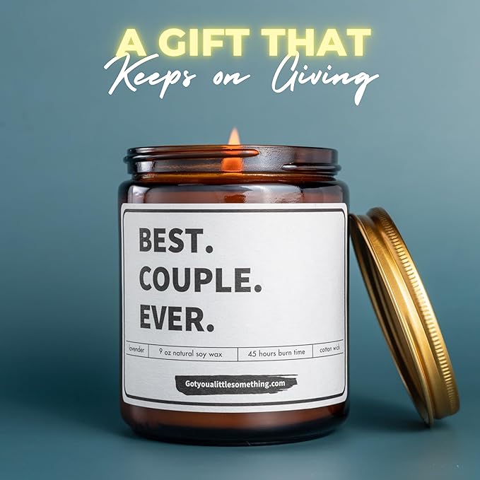 Gifts for Couples - Best Couple Ever Scented Candle for Couple Anniversary, Wedding Engagement, Newly Engaged - Present Boyfriend, Girlfriend, Husband, Wife, Fiance - Candle for Him and her