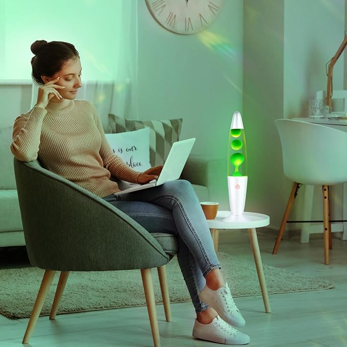 Green Magma Lamp with for Adults Kids Liquid Motion Lamps 13 Inches Mood Night Light with Sliver Base and Cap Decoration for Home Living Room Bedroom Girls Boys