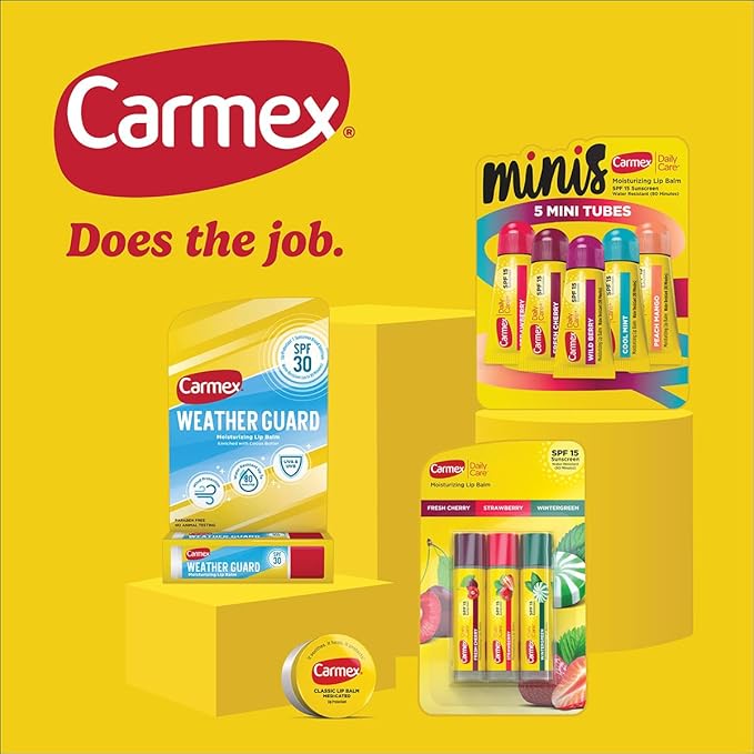 Carmex Classic, Weather Guard, and Daily Care Moisturizing Lip Balm Pack, 7-Count Lip Care Variety Pack Bag (3 Tubes, 4 Sticks)