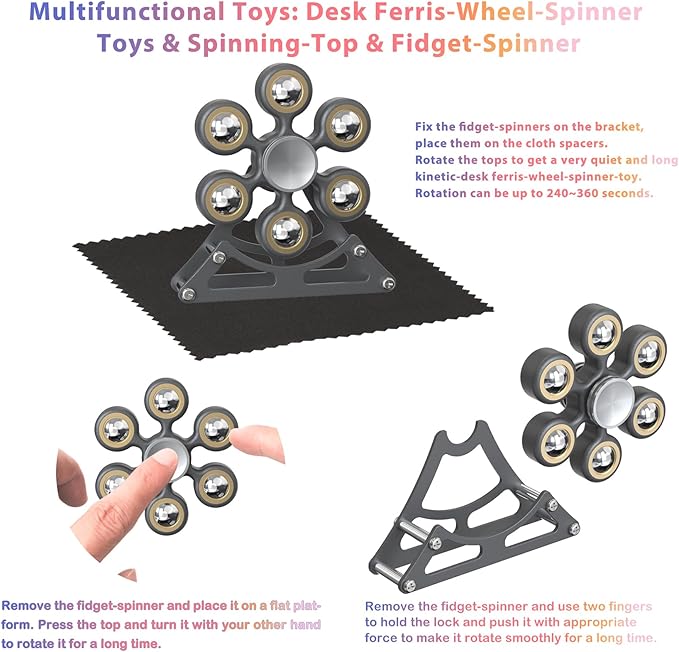 Desk-Fidget-Toys for Ferris-Wheels-Spinner: 4mins Metal Kinetic-Spinner Cool-Gadgets for Office Home School Christmas, EDC-Toy ADHD Tools Cool-Stuff Stress Relief Gift for Kid Children Teen Adult