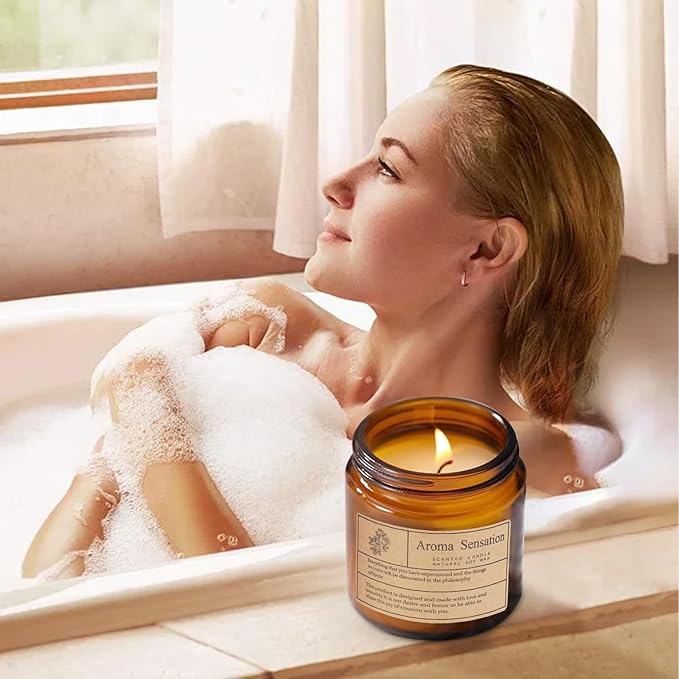 Organic Sandalwood Rose Candles - Non Toxic Soy Candles for Home, Stress Relief & Meditation (7oz)