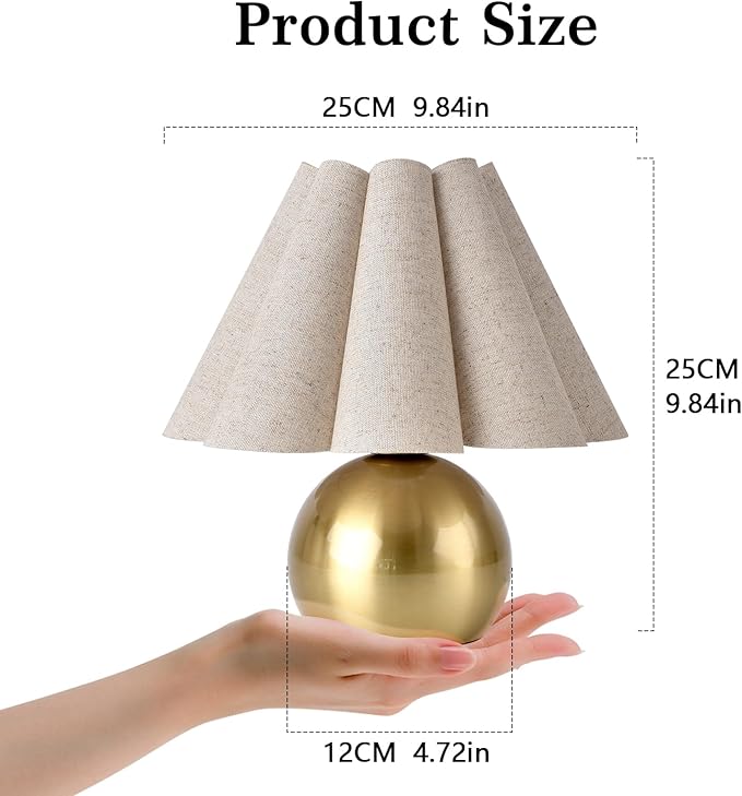 Gold Small Touch Control Table Lamp for Bedroom, Brass Gold Bedside Lamps for Nightstand, Cute Mini Small Table Lamps for Small Spaces with Scalloped Shade for Kitchen Counter, Bookshelf, Living Room