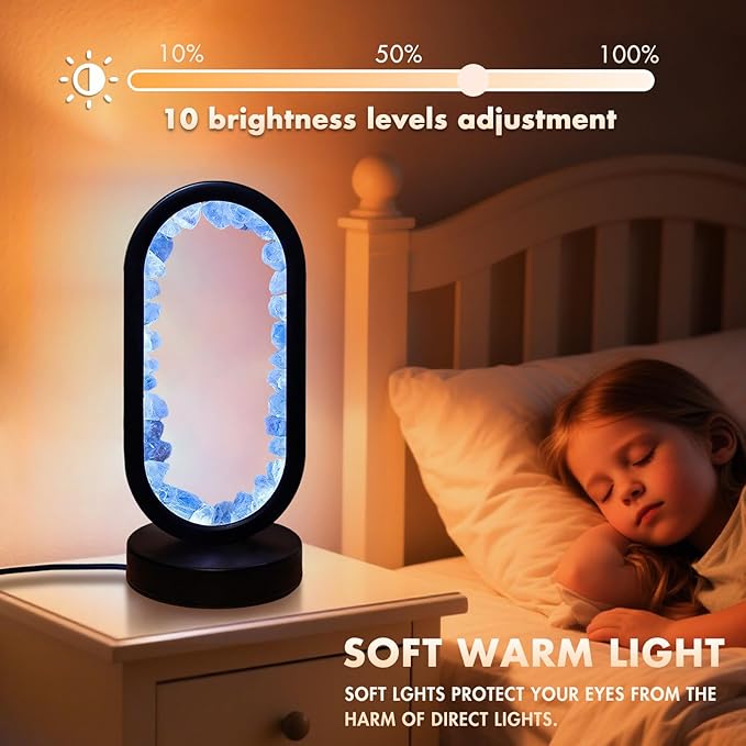Crystal Night Light,3 Colors Ambient Lighting USB Dimming Healing Crystal Table Lamp,Natural Energy Crystal Decor for Bedroom Home Dating Gift (Blue, Ellipse)