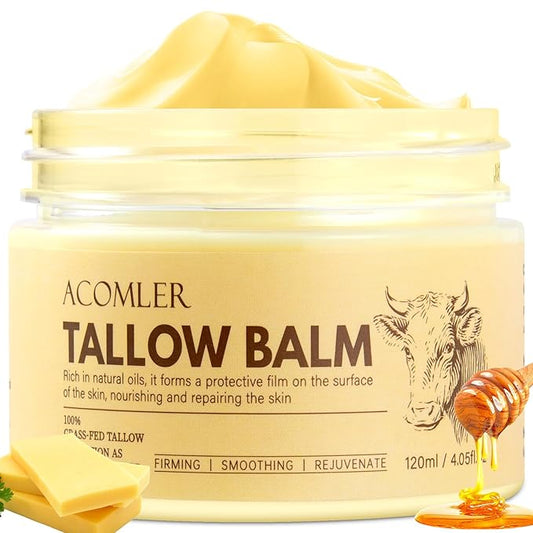 New Whipped Beef Tallow for Skin 4.05oz, 100% Organic Grass Fed Beef Tallow for Face, Pure Tallow Honey and Balm, Beef Tallow, Tallow Moisturizer for Face & Body, Natural Tallow Balm Nourish All Skin