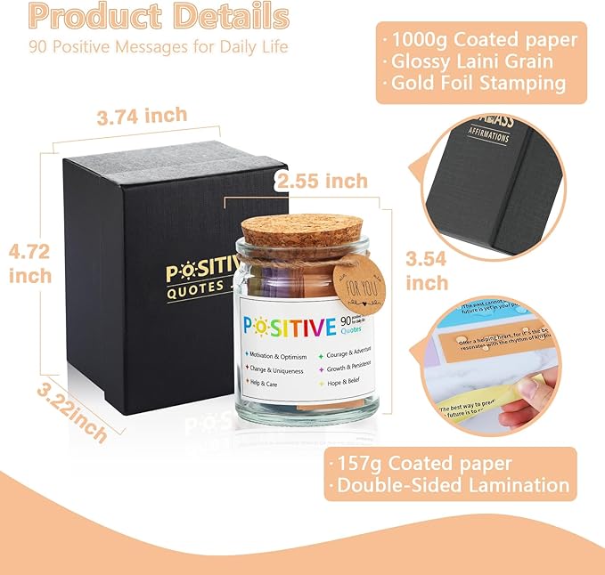 Positive Affirmations Jar,Positive Affirmation Cards for Women,Inspirational Encouragement Cards,Thoughtful Birthday Gifts for Women Men Friends Teens Kids,Motivational Desk Decor for Coworkers Boss