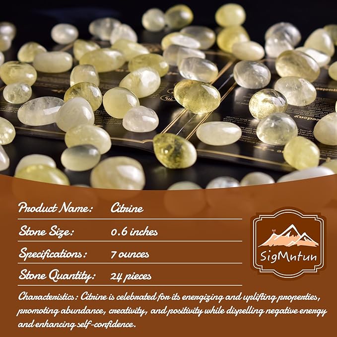 Citrine Healing Crystal Stone Set - 24 to 34 pieces, 0.6" Natural & Polished Stones for Healing, Meditation, Reiki, Chakra, Crafting & Decoration