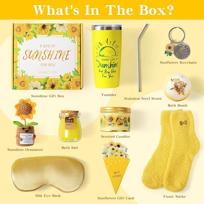 Get Well Soon Gift Baskets for Women, 10pcs Self-Care Package, Relaxation Spa Gift Basket for Mom Wife Grandma Daughter Friends Sister, Sunshine Birthday Gift Set Idea for Women Who Have Everything