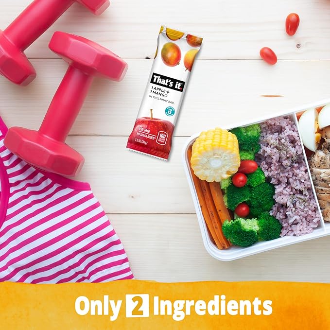 That's it. Apple + Mango 100% Natural Real Fruit Bar, Best High Fiber Vegan, Gluten Free Healthy Snack, Paleo for Children & Adults, Non GMO No Sugar Added, No Preservatives Energy Food (12 Pack)