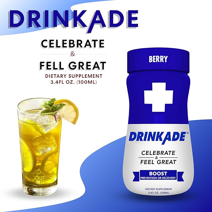 DrinkAde Boost – The Day After Drink, Immunity & Energy Support Hydration & Recovery Drink with Caffeine, Electrolytes, B Vitamins & Green Tea Extract – Sugar Free, 5 Calories, Vegan, Non-GMO (6 pack, Green Tea)