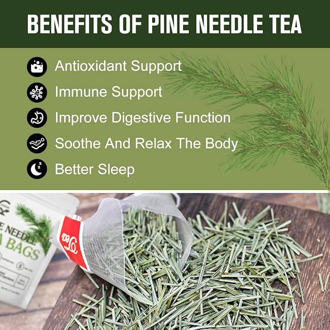 Organic Pine Needle Tea Bags - 100% Pure Natural Dried Pine Needles Herbal Tea, Effectively Antioxidant & Immune Support, Caffeine Free, 30 Tea Bags