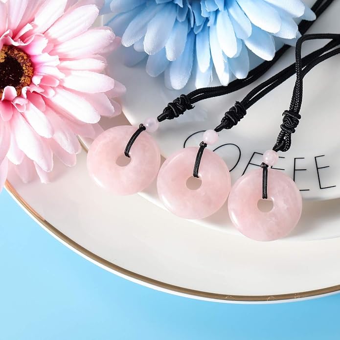 Jovivi 30mm Circle Donut Healing Crystals Necklace Natural Semi-Precious Chakra Gemstone Stone Amulet Lucky Coin Donuts Charm Protection Quartz Reiki Pendant Necklace for Men Women Adjustable Rope