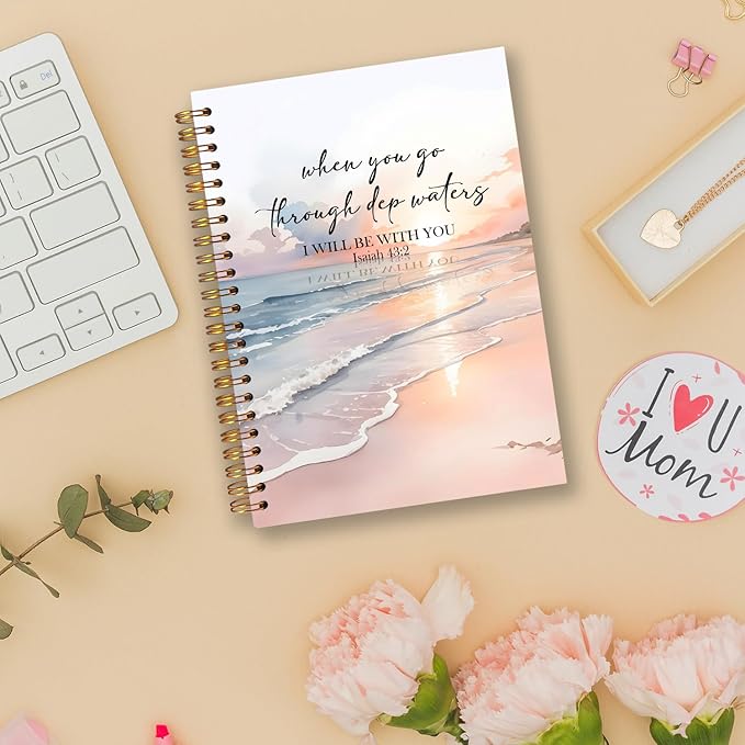 Coastal Christian Spiral Notebooks, Isaiah 43:2 Bible Journal, Scripture Journals for Writing, Christian Gifts for Women Men, Religious Notebook for Note Taking, 5.5x8.3 Inch