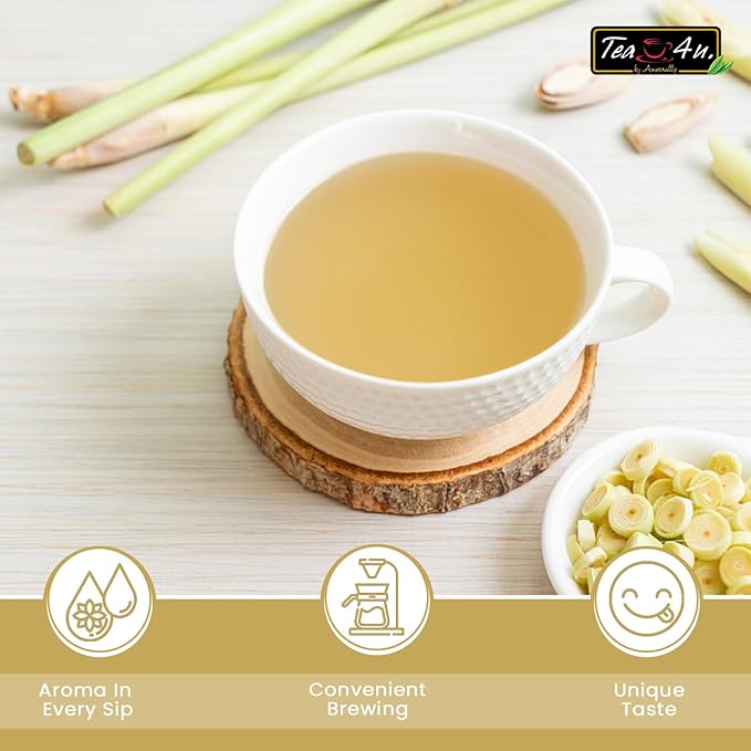 TEA 4U. BY ANVERALLY Lemongrass Herbal Tea Bags - 25 Count (Caffeine Free, Soothing Brew, Authentic & Fresh Flavor)